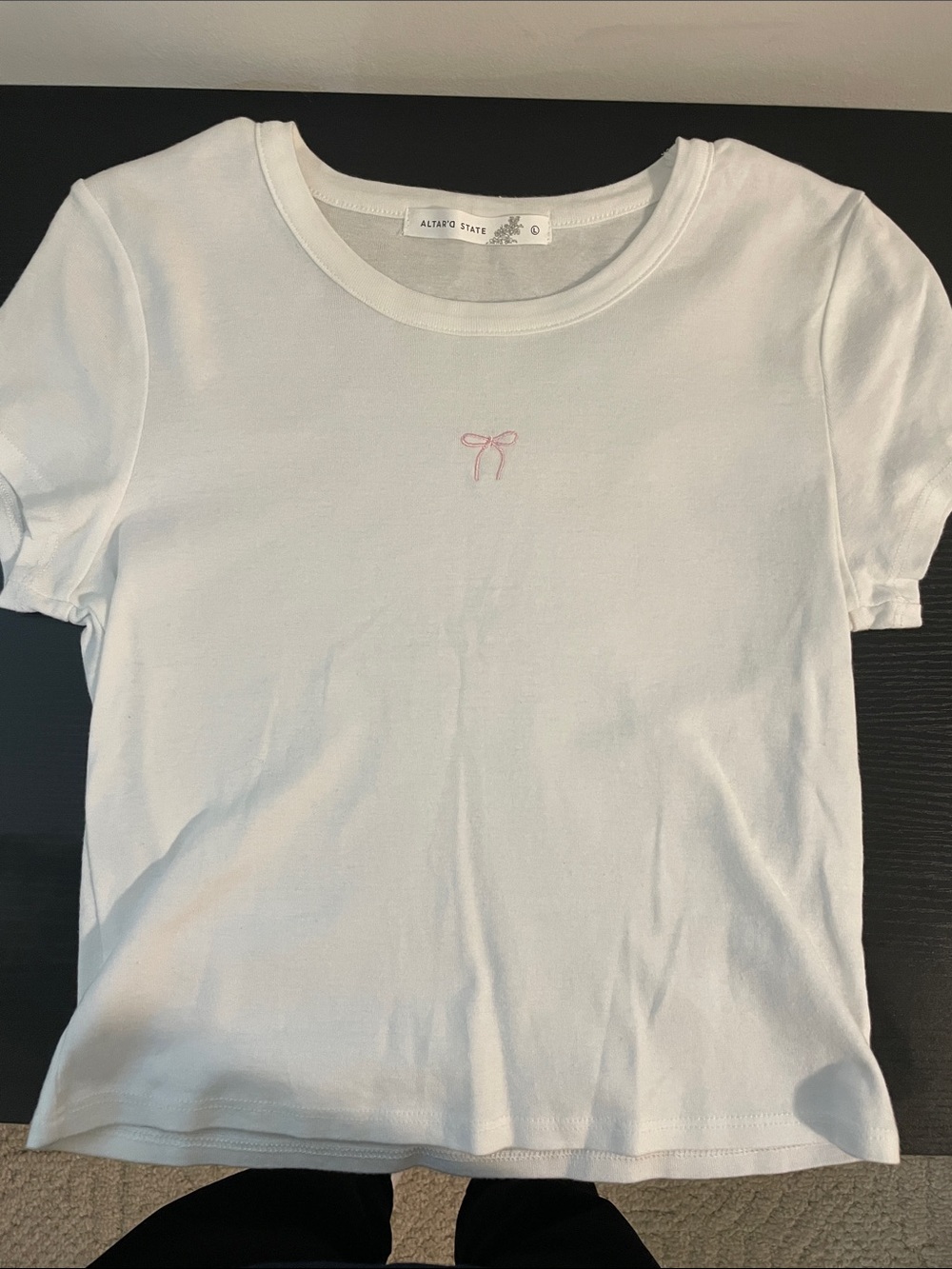 Altar'd State White Crop Top with Pink Bow Embroidery